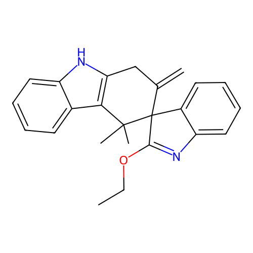2'-ethoxy-4,4-dimethyl-2-methylene-1,2,4,9-tetrahydrospiro[carbazole-3,3'-indole] structure