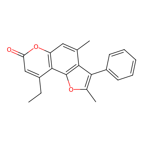 9-ethyl-2,4-dimethyl-3-phenyl-7H-furo[2,3-f]chromen-7-one structure