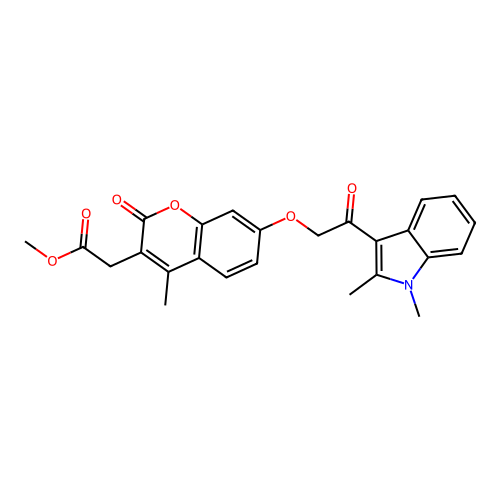 methyl 2-(7-(2-(1,2-dimethyl-1H-indol-3-yl)-2-oxoethoxy)-4-methyl-2-oxo-2H-chromen-3-yl)acetate structure