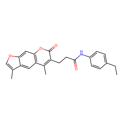 3-(3,5-dimethyl-7-oxo-7H-furo[3,2-g]chromen-6-yl)-N-(4-ethylphenyl)propanamide structure