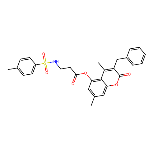 3-benzyl-4,7-dimethyl-2-oxo-2H-chromen-5-yl 3-(4-methylphenylsulfonamido)propanoate structure