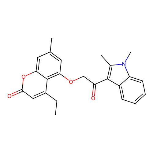 5-(2-(1,2-dimethyl-1H-indol-3-yl)-2-oxoethoxy)-4-ethyl-7-methyl-2H-chromen-2-one structure