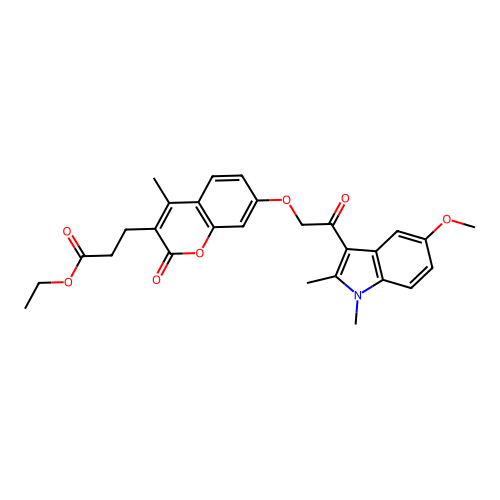ethyl 3-(7-(2-(5-methoxy-1,2-dimethyl-1H-indol-3-yl)-2-oxoethoxy)-4-methyl-2-oxo-2H-chromen-3-yl)propanoate structure