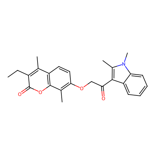 7-(2-(1,2-dimethyl-1H-indol-3-yl)-2-oxoethoxy)-3-ethyl-4,8-dimethyl-2H-chromen-2-one structure
