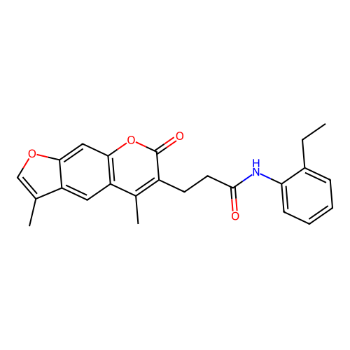 3-(3,5-dimethyl-7-oxo-7H-furo[3,2-g]chromen-6-yl)-N-(2-ethylphenyl)propanamide structure