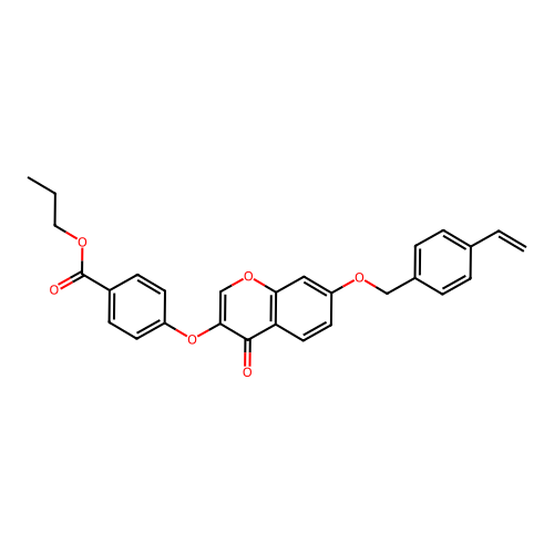Propyl 4-{4-oxo-7-[(4-vinylphenyl)methoxy]chromen-3-yloxy}benzoate structure
