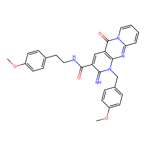 2-imino-1-(4-methoxybenzyl)-N-[2-(4-methoxyphenyl)ethyl]-5-oxo-1,5-dihydro-2H-dipyrido[1,2-a:2',3'-d]pyrimidine-3-carboxamide structure