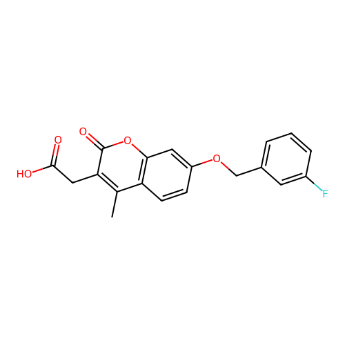{7-[(3-fluorobenzyl)oxy]-4-methyl-2-oxo-2H-chromen-3-yl}acetic acid structure