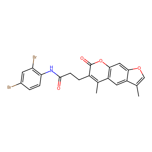 N-(2,4-dibromophenyl)-3-(3,5-dimethyl-7-oxo-7H-furo[3,2-g]chromen-6-yl)propanamide structure