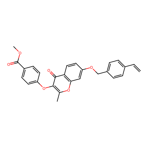 Methyl 4-{2-methyl-4-oxo-7-[(4-vinylphenyl)methoxy]chromen-3-yloxy}benzoate structure
