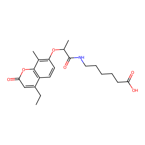6-({2-[(4-ethyl-8-methyl-2-oxo-2H-chromen-7-yl)oxy]propanoyl}amino)hexanoic acid structure