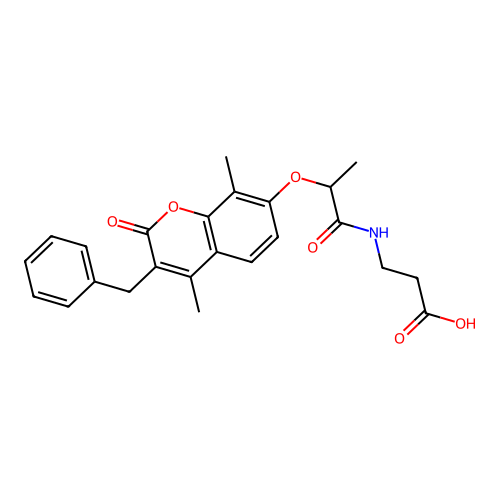 N-{2-[(3-benzyl-4,8-dimethyl-2-oxo-2H-chromen-7-yl)oxy]propanoyl}-beta-alanine structure