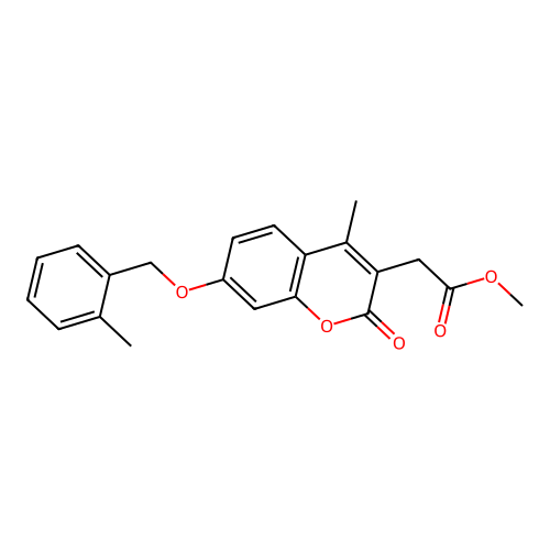 methyl 2-(4-methyl-7-((2-methylbenzyl)oxy)-2-oxo-2H-chromen-3-yl)acetate structure