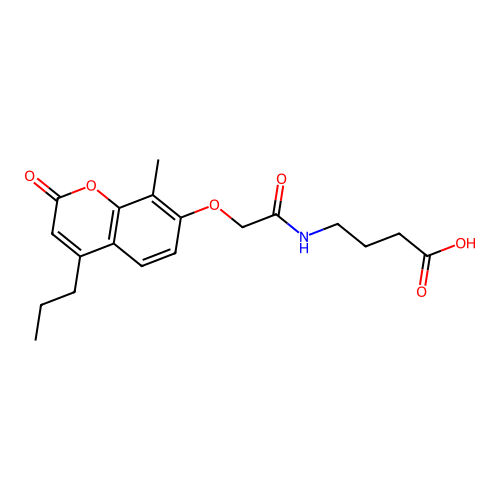 4-({[(8-methyl-2-oxo-4-propyl-2H-chromen-7-yl)oxy]acetyl}amino)butanoic acid structure
