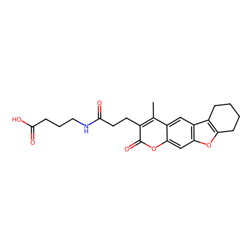 4-(3-(4-methyl-2-oxo-6,7,8,9-tetrahydro-2H-benzofuro[3,2-g]chromen-3-yl)propanamido)butanoic acid structure