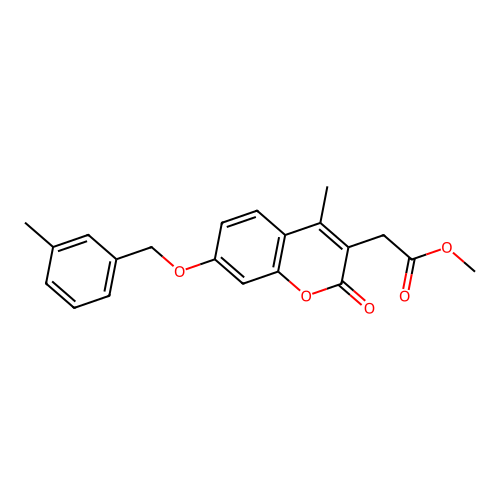methyl 2-(4-methyl-7-((3-methylbenzyl)oxy)-2-oxo-2H-chromen-3-yl)acetate structure