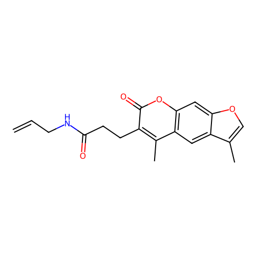 N-allyl-3-(3,5-dimethyl-7-oxo-7H-furo[3,2-g]chromen-6-yl)propanamide structure