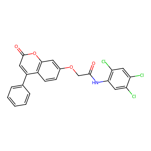 2-((2-oxo-4-phenyl-2H-chromen-7-yl)oxy)-N-(2,4,5-trichlorophenyl)acetamide structure