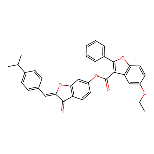 (2Z)-3-oxo-2-[4-(propan-2-yl)benzylidene]-2,3-dihydro-1-benzofuran-6-yl 5-ethoxy-2-phenyl-1-benzofuran-3-carboxylate structure
