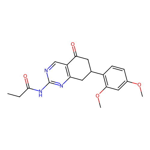 N-[7-(2,4-dimethoxyphenyl)-5-oxo-5,6,7,8-tetrahydroquinazolin-2-yl]propanamide structure