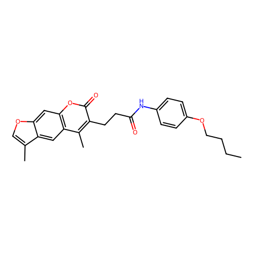 N-(4-butoxyphenyl)-3-(3,5-dimethyl-7-oxo-7H-furo[3,2-g]chromen-6-yl)propanamide structure