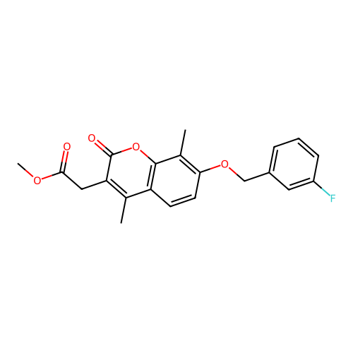 methyl {7-[(3-fluorobenzyl)oxy]-4,8-dimethyl-2-oxo-2H-chromen-3-yl}acetate structure