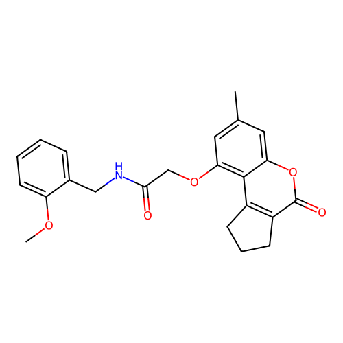 N-(2-methoxybenzyl)-2-((7-methyl-4-oxo-1,2,3,4-tetrahydrocyclopenta[c]chromen-9-yl)oxy)acetamide structure