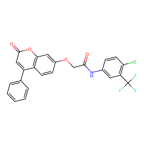N-(4-chloro-3-(trifluoromethyl)phenyl)-2-((2-oxo-4-phenyl-2H-chromen-7-yl)oxy)acetamide structure