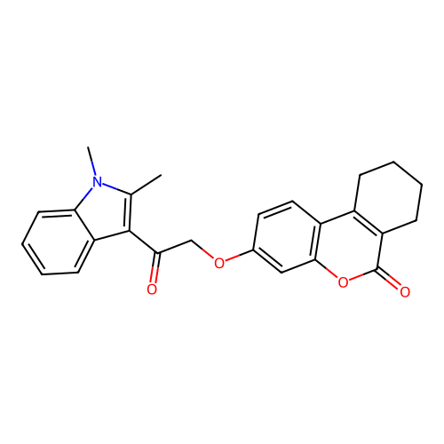 3-(2-(1,2-dimethyl-1H-indol-3-yl)-2-oxoethoxy)-7,8,9,10-tetrahydro-6H-benzo[c]chromen-6-one structure