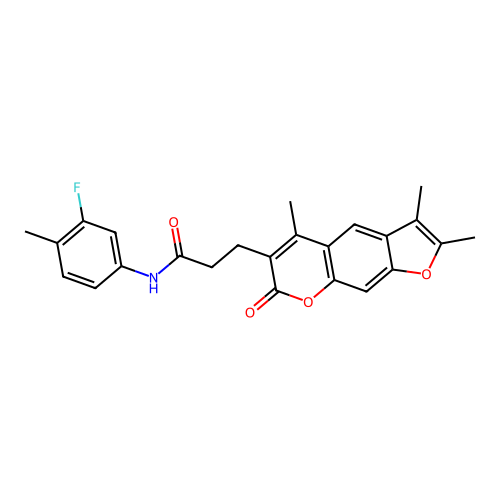 N-(3-fluoro-4-methylphenyl)-3-(2,3,5-trimethyl-7-oxo-7H-furo[3,2-g]chromen-6-yl)propanamide structure