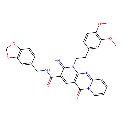 N-(1,3-benzodioxol-5-ylmethyl)-1-[2-(3,4-dimethoxyphenyl)ethyl]-2-imino-5-oxo-1,5-dihydro-2H-dipyrido[1,2-a:2',3'-d]pyrimidine-3-carboxamide structure