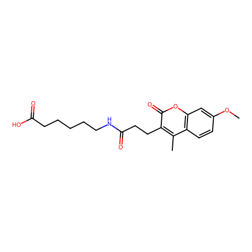 6-(3-(7-methoxy-4-methyl-2-oxo-2H-chromen-3-yl)propanamido)hexanoic acid structure