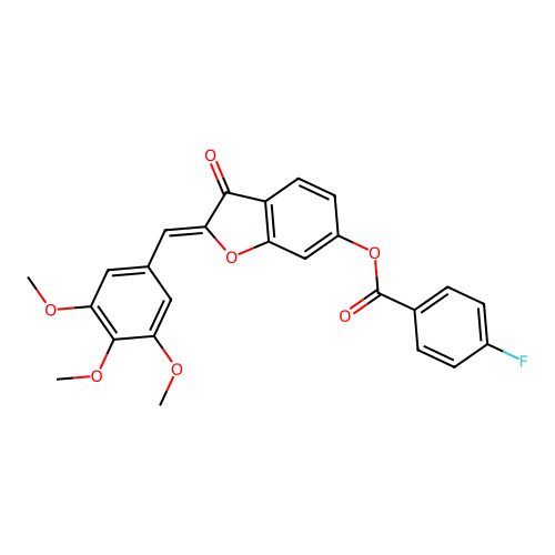 (Z)-3-oxo-2-(3,4,5-trimethoxybenzylidene)-2,3-dihydrobenzofuran-6-yl 4-fluorobenzoate structure