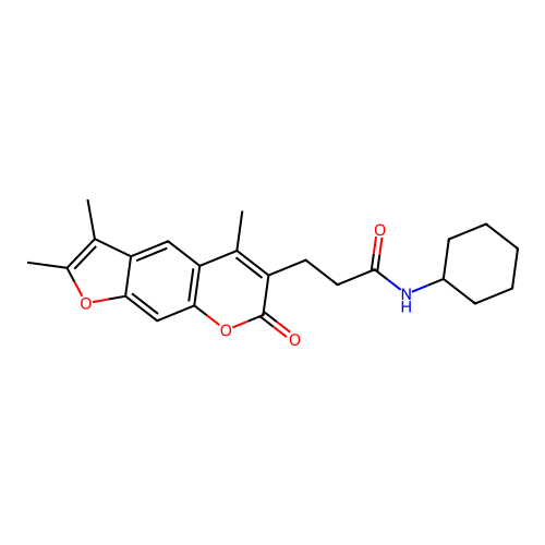 N-cyclohexyl-3-(2,3,5-trimethyl-7-oxo-7H-furo[3,2-g]chromen-6-yl)propanamide structure