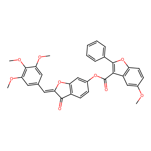 (Z)-3-oxo-2-(3,4,5-trimethoxybenzylidene)-2,3-dihydrobenzofuran-6-yl 5-methoxy-2-phenylbenzofuran-3-carboxylate structure