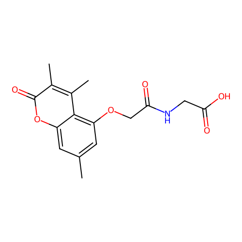 N-{[(3,4,7-trimethyl-2-oxo-2H-chromen-5-yl)oxy]acetyl}glycine structure