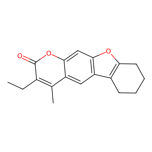 3-ethyl-4-methyl-6,7,8,9-tetrahydro-2H-[1]benzofuro[3,2-g]chromen-2-one structure