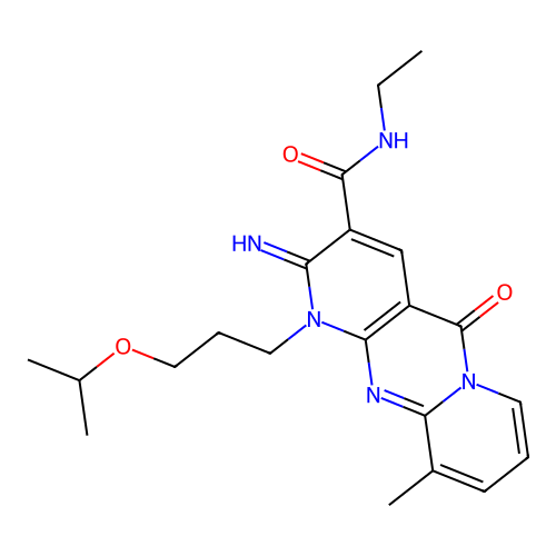 N-ethyl-6-imino-11-methyl-2-oxo-7-[3-(propan-2-yloxy)propyl]-1,7,9-triazatricyclo[8.4.0.0^{3,8}]tetradeca-3(8),4,9,11,13-pentaene-5-carboxamide structure