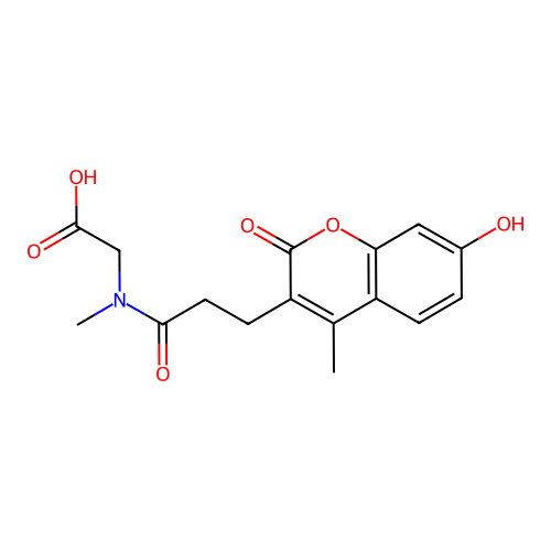 N-[3-(7-hydroxy-4-methyl-2-oxo-2H-chromen-3-yl)propanoyl]-N-methylglycine structure