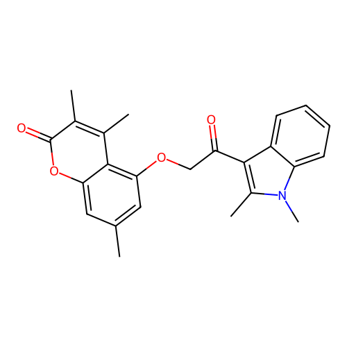 5-(2-(1,2-dimethyl-1H-indol-3-yl)-2-oxoethoxy)-3,4,7-trimethyl-2H-chromen-2-one structure