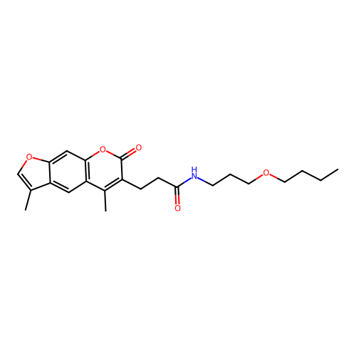 N-(3-butoxypropyl)-3-(3,5-dimethyl-7-oxo-7H-furo[3,2-g]chromen-6-yl)propanamide structure