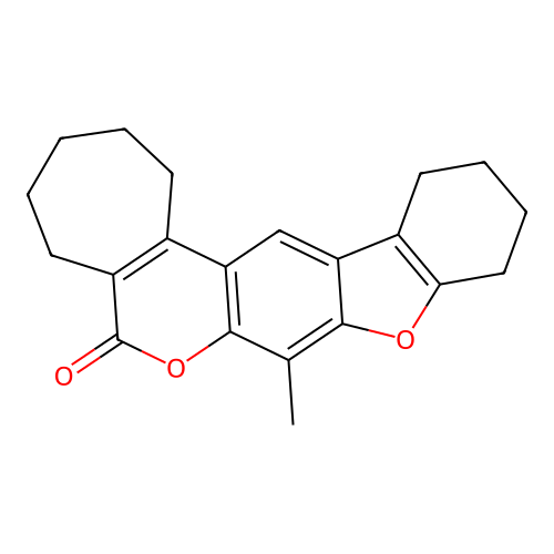8-methyl-2,3,4,5,10,11,12,13-octahydro[1]benzofuro[3,2-g]cyclohepta[c]chromen-6(1H)-one structure