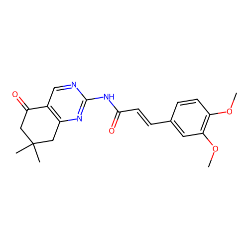 (2E)-3-(3,4-dimethoxyphenyl)-N-(7,7-dimethyl-5-oxo-5,6,7,8-tetrahydroquinazolin-2-yl)prop-2-enamide structure
