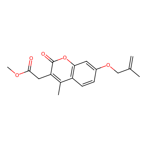 methyl 2-{4-methyl-7-[(2-methylallyl)oxy]-2-oxo-2H-chromen-3-yl}acetate structure
