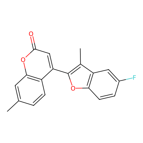 4-(5-fluoro-3-methylbenzofuran-2-yl)-7-methyl-2H-chromen-2-one structure
