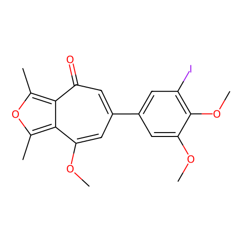 6-(3-iodo-4,5-dimethoxyphenyl)-8-methoxy-1,3-dimethyl-4H-cyclohepta[c]furan-4-one structure