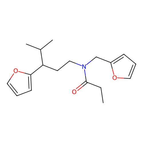 N-(furan-2-ylmethyl)-N-[3-(furan-2-yl)-4-methylpentyl]propanamide structure