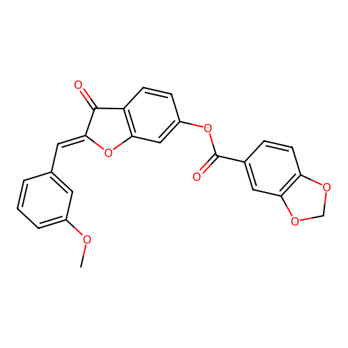 (Z)-2-(3-methoxybenzylidene)-3-oxo-2,3-dihydrobenzofuran-6-yl benzo[d][1,3]dioxole-5-carboxylate structure