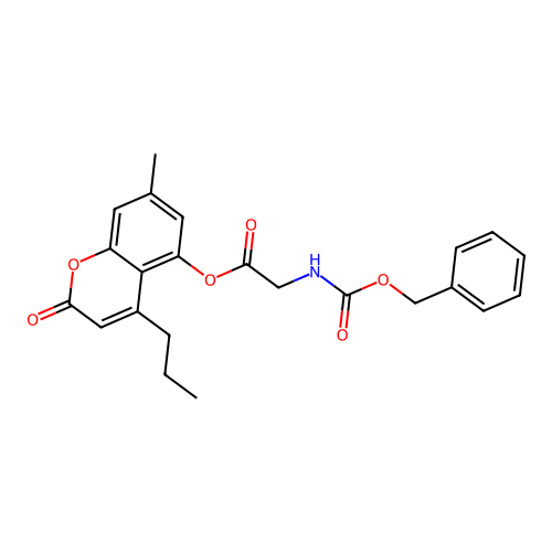 7-methyl-2-oxo-4-propyl-2H-chromen-5-yl 2-(((benzyloxy)carbonyl)amino)acetate structure
