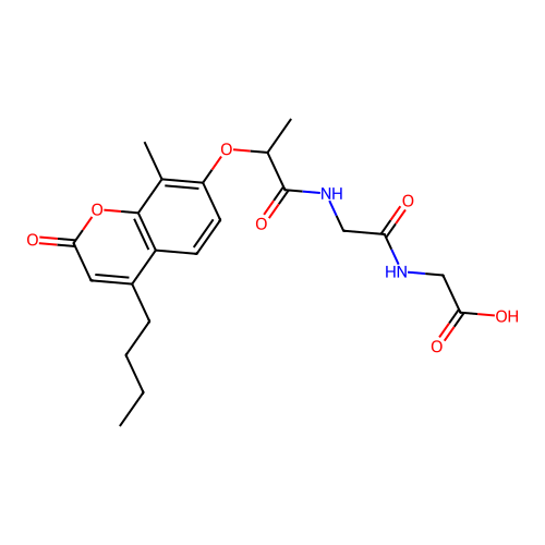 N-{2-[(4-butyl-8-methyl-2-oxo-2H-chromen-7-yl)oxy]propanoyl}glycylglycine structure